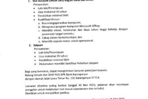 Lowongan Pekerjaan Bulan Mei 2023 PUD BPR Bank Karanganyar