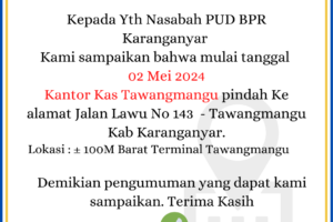 KANTOR KAS TAWANGMANGU PINDAH TEMPAT
