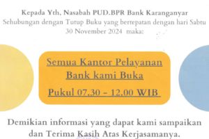 Pengumuman Operasional Diluar Hari Kerja Normal 30 November 2024
