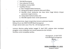 INFO LOWONGAN PEKERJAAN PUD BPR BANK KARANGANYAR