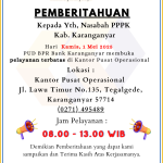 Pengumuman Pelaksanaan Operasional kantor Terbatasl 1 Mei 2025